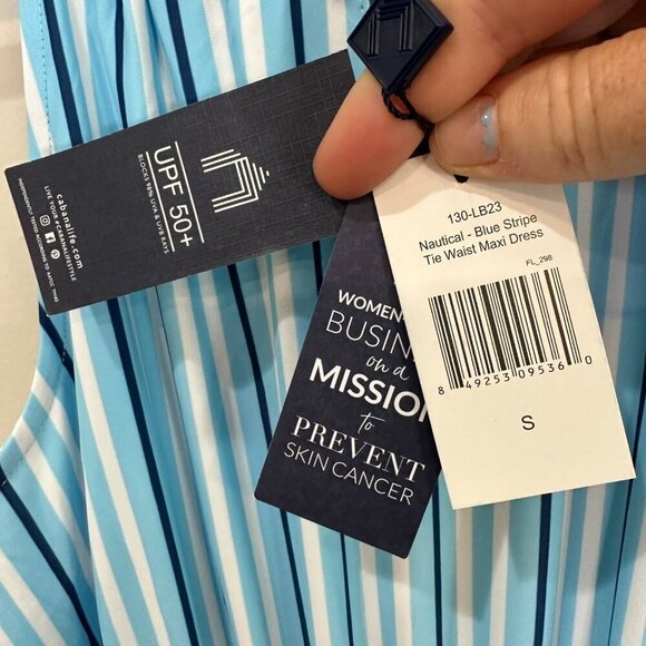 Cabana Life Nautical Tie Waist Maxi Dress Size Small Blue Stripe NWT Beach - Picture 2 of 11